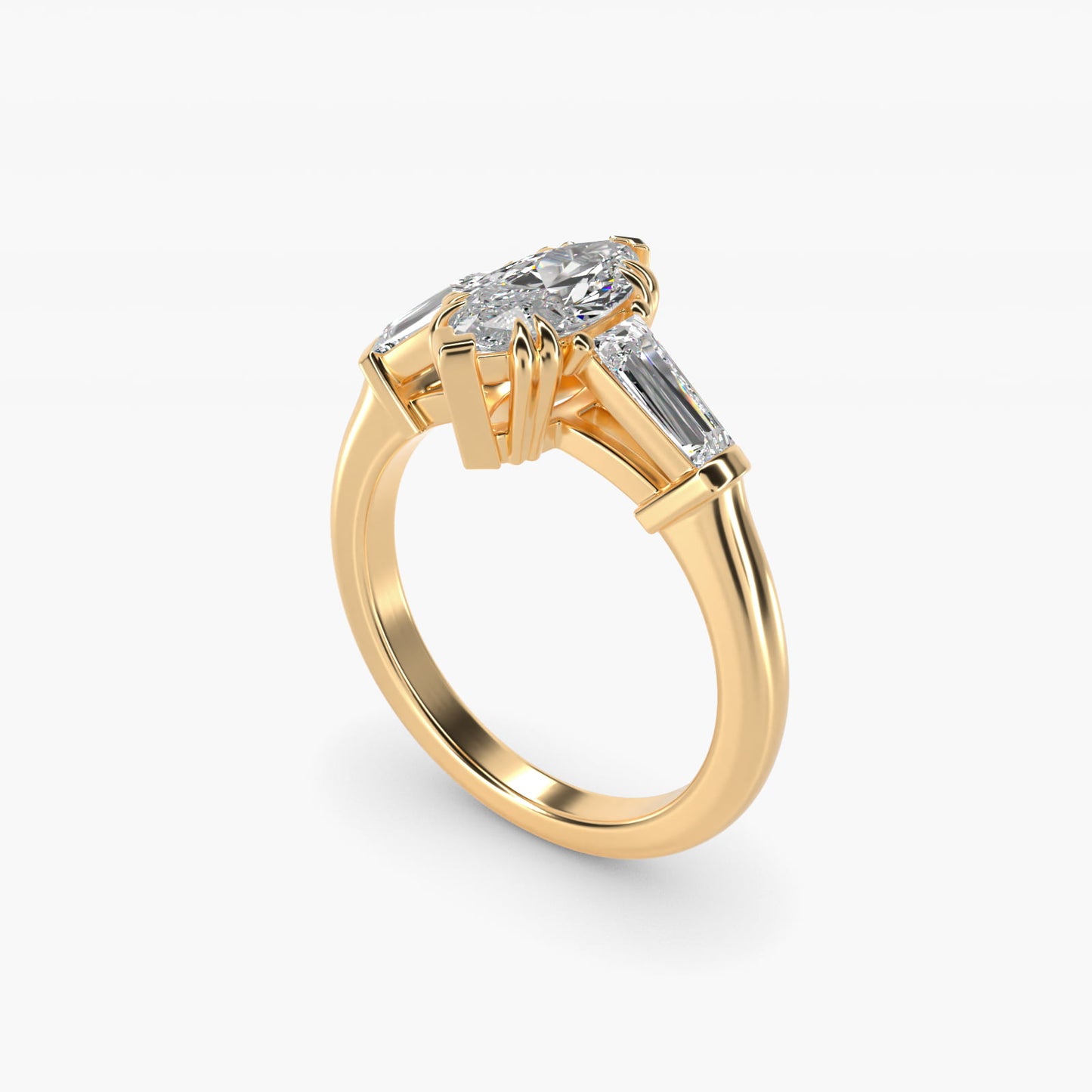Three-Stone Tapered Baguette Diamond Engagement Ring in 14K Yellow Gold (1/2 ct. tw.) - Marquise Center