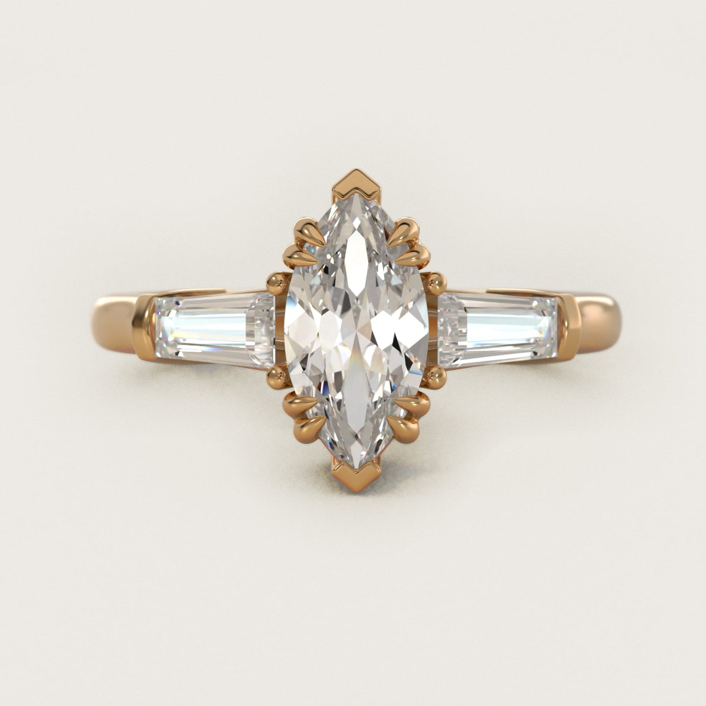 Three-Stone Tapered Baguette Diamond Engagement Ring in 18k Yellow Gold (1/2 ct. tw.) - Marquise Center