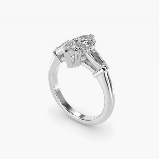Three-Stone Tapered Baguette Diamond Engagement Ring in Platinum (1/2 ct. tw.) - Marquise Center