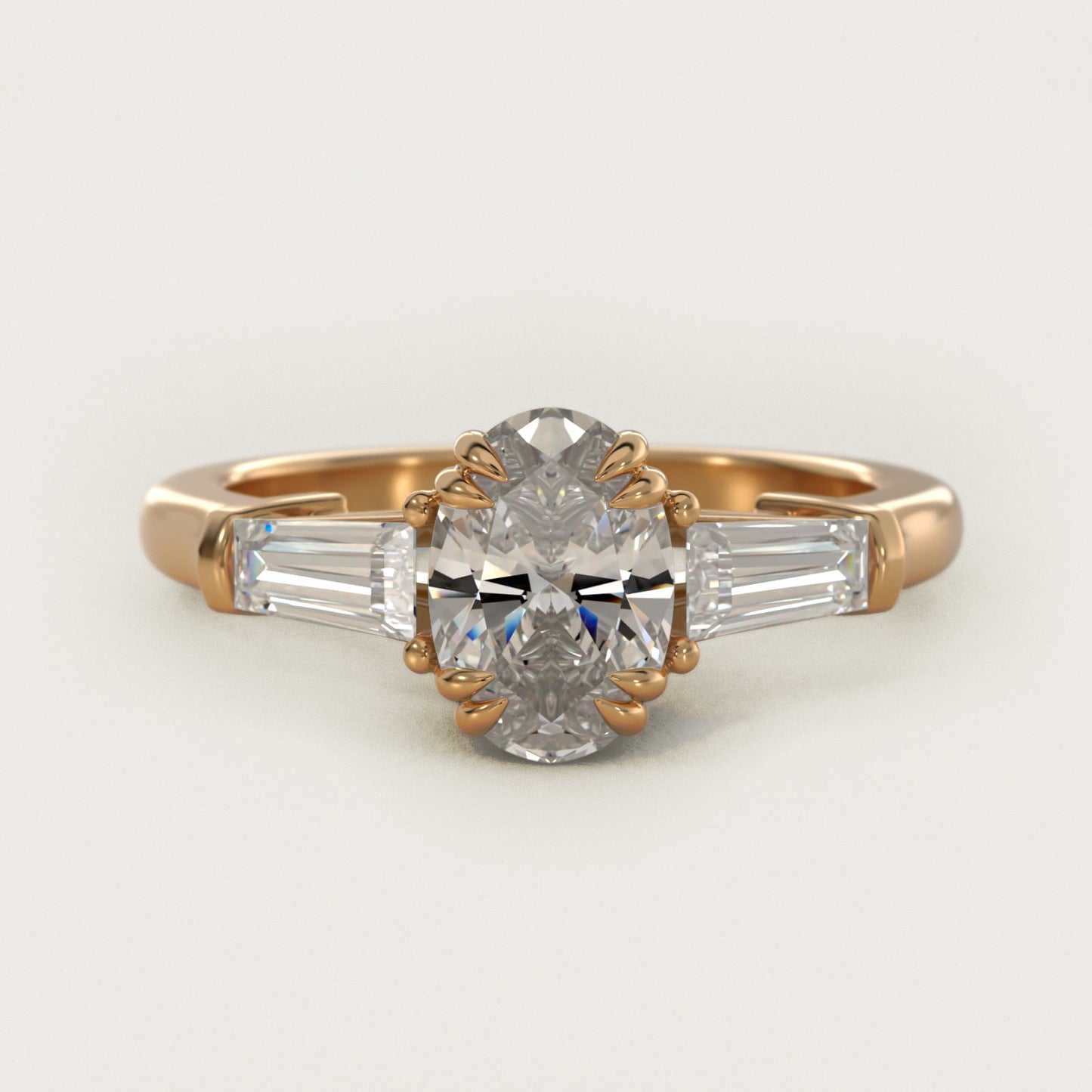 Three-Stone Tapered Baguette Diamond Engagement Ring in 14K Yellow Gold (1/2 ct. tw.) - Oval Center