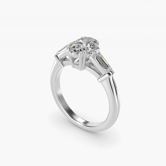 Three-Stone Tapered Baguette Diamond Engagement Ring in Platinum (1/2 ct. tw.) - Oval Center