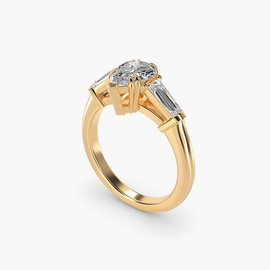 Three-Stone Tapered Baguette Diamond Engagement Ring in 18k Yellow Gold (1/2 ct. tw.) - Pear Center