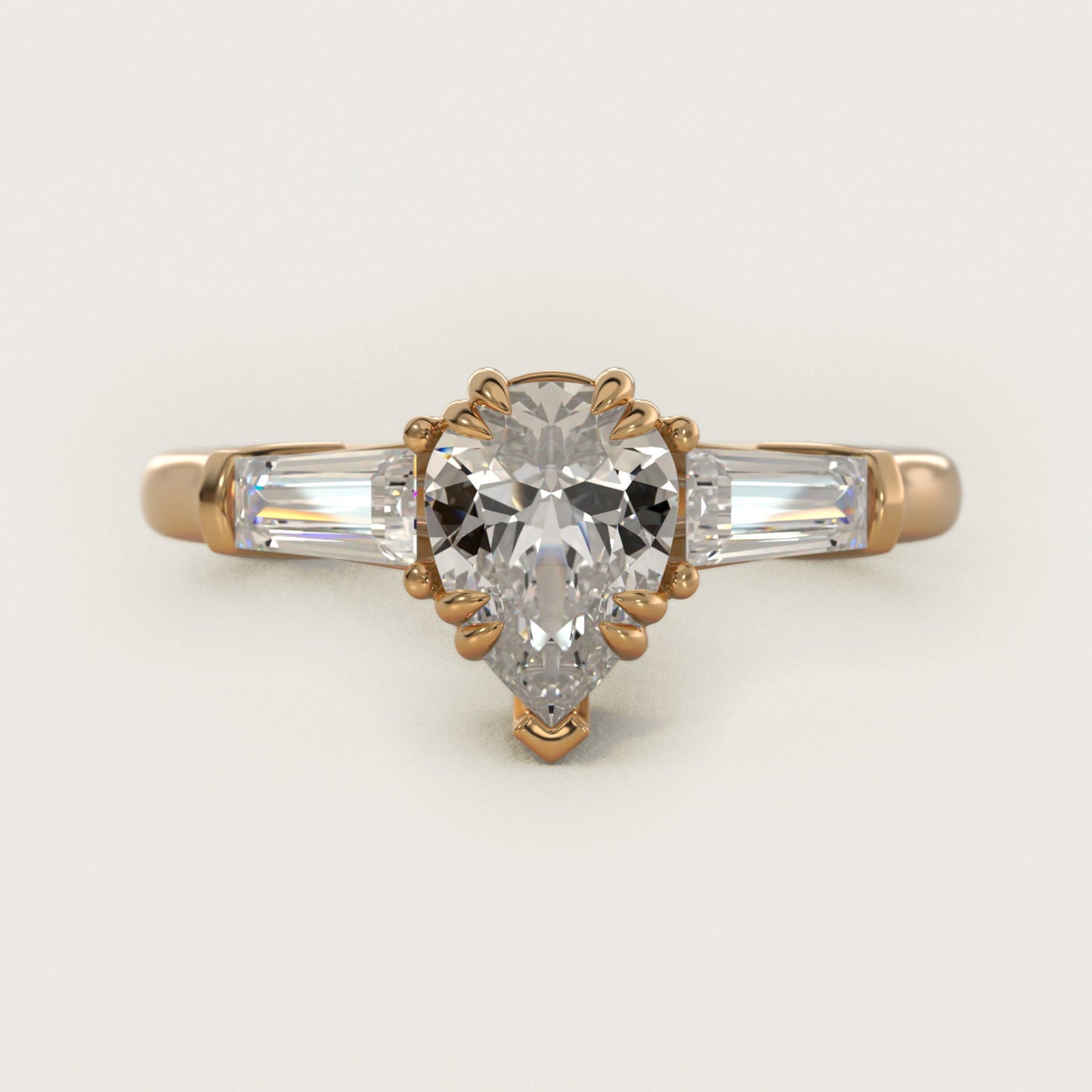 Three-Stone Tapered Baguette Diamond Engagement Ring in 18k Yellow Gold (1/2 ct. tw.) - Pear Center