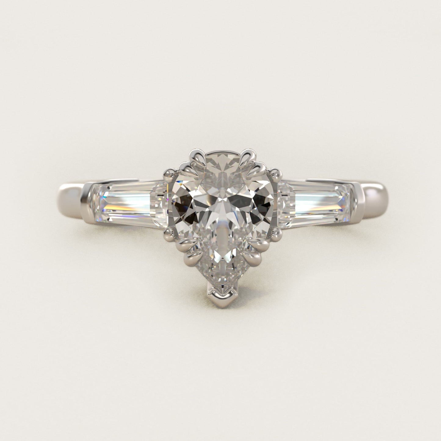Three-Stone Tapered Baguette Diamond Engagement Ring in Platinum (1/2 ct. tw.) - Pear Center
