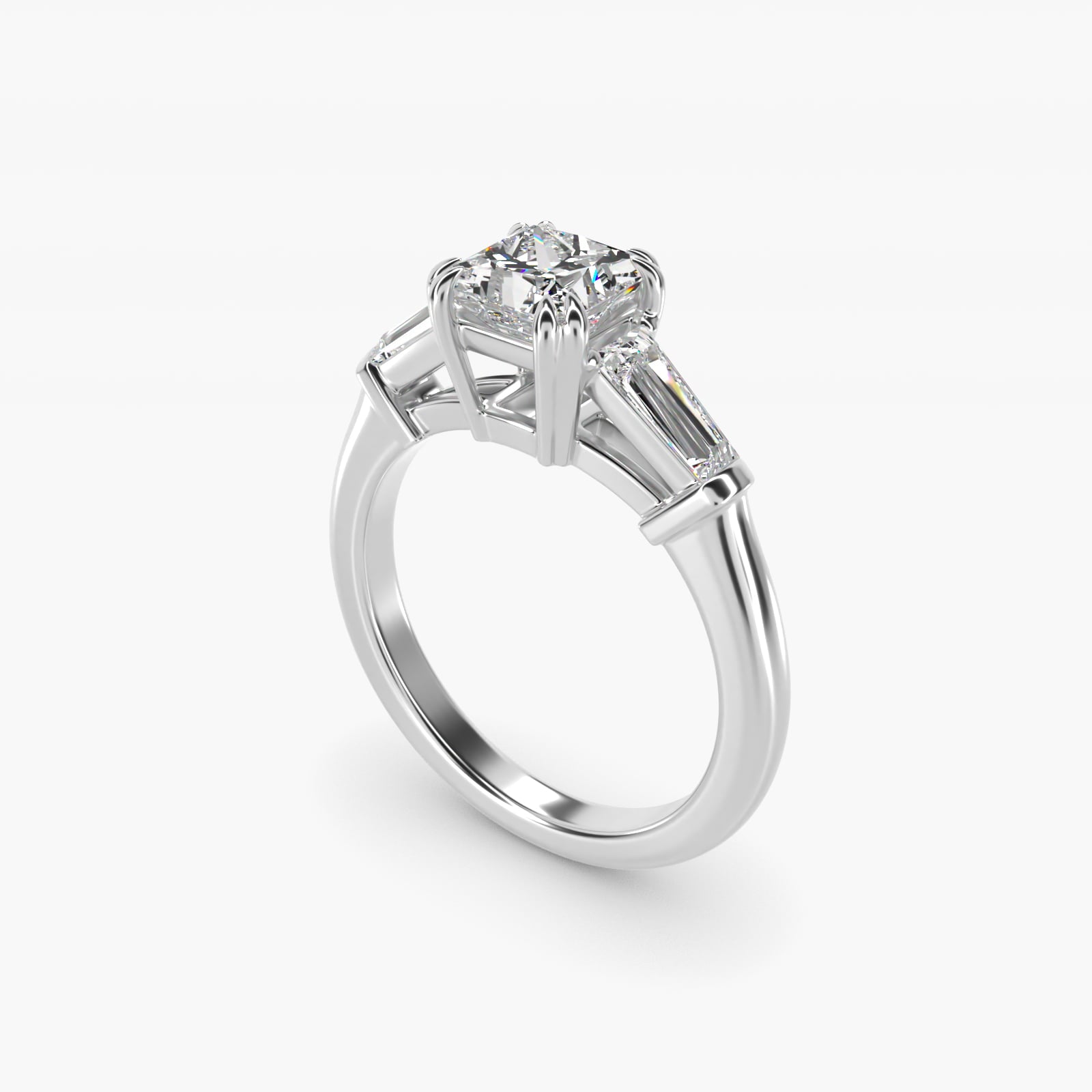 Three-Stone Tapered Baguette Diamond Engagement Ring in 18k White Gold (1/2 ct. tw.) - Princess Center