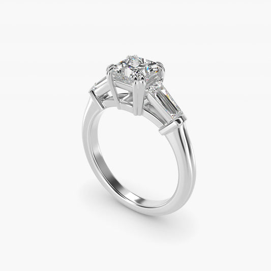 Three-Stone Tapered Baguette Diamond Engagement Ring in 18k White Gold (1/2 ct. tw.) - Princess Center