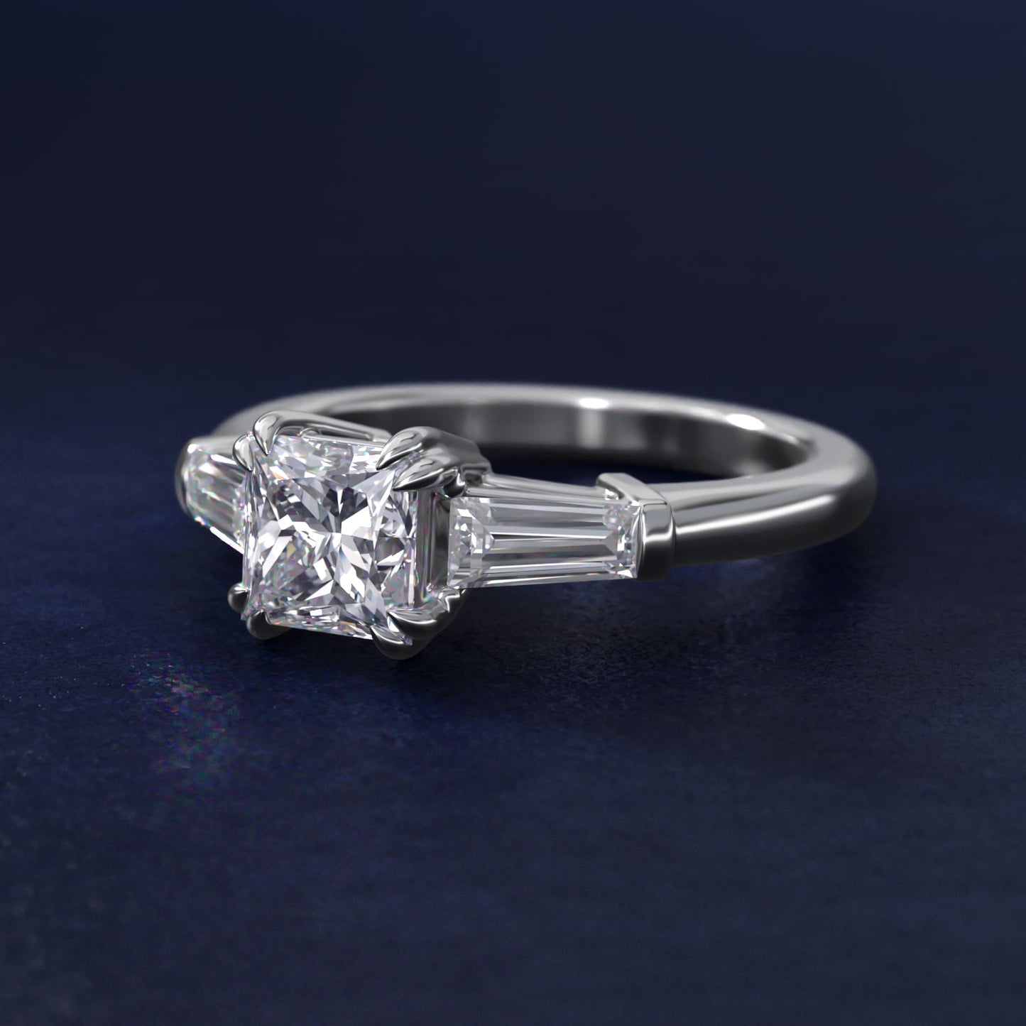 Three-Stone Tapered Baguette Diamond Engagement Ring in 18k White Gold (1/2 ct. tw.) - Princess Center
