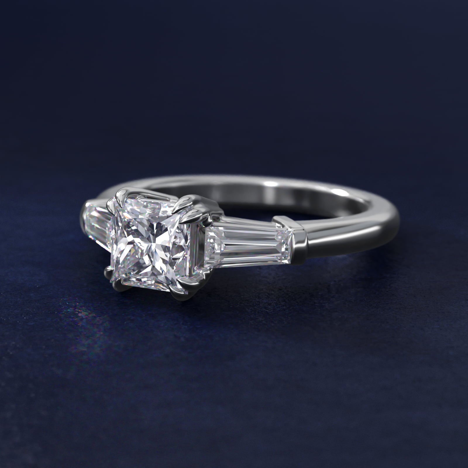 Three-Stone Tapered Baguette Diamond Engagement Ring in 18k White Gold (1/2 ct. tw.) - Princess Center