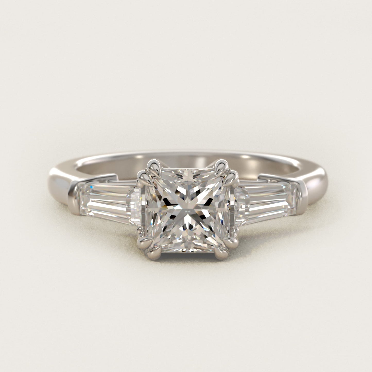 Three-Stone Tapered Baguette Diamond Engagement Ring in 18k White Gold (1/2 ct. tw.) - Princess Center