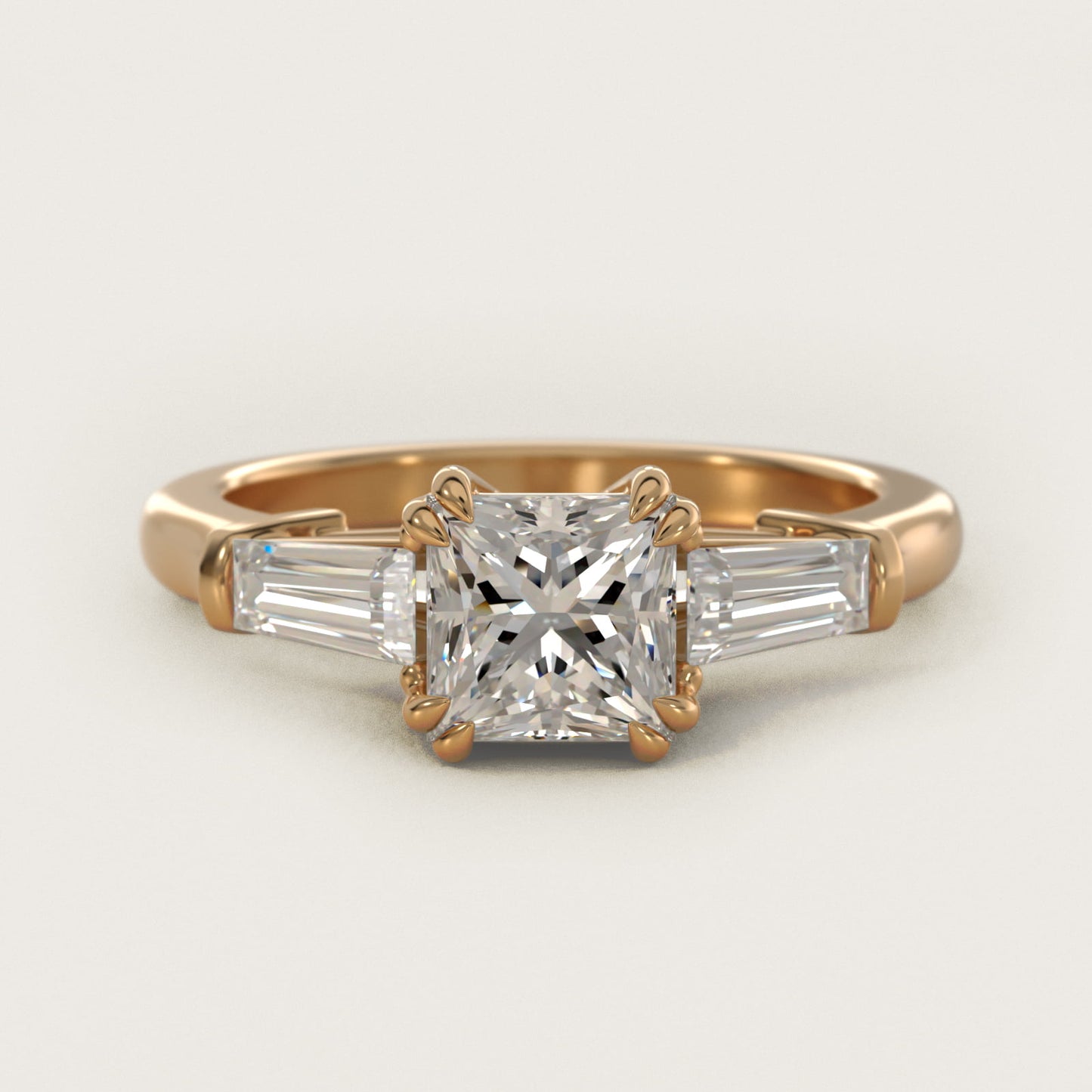 Three-Stone Tapered Baguette Diamond Engagement Ring in 14K Yellow Gold (1/2 ct. tw.) - Princess Center