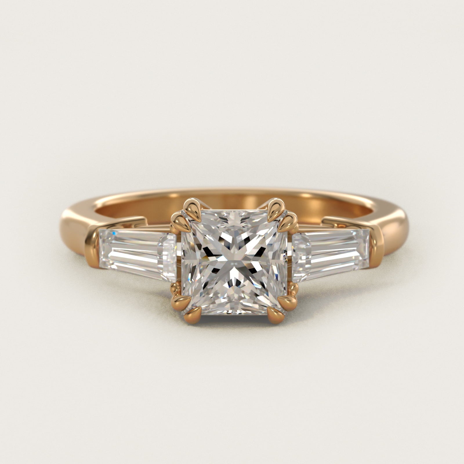 Three-Stone Tapered Baguette Diamond Engagement Ring in 14K Yellow Gold (1/2 ct. tw.) - Princess Center