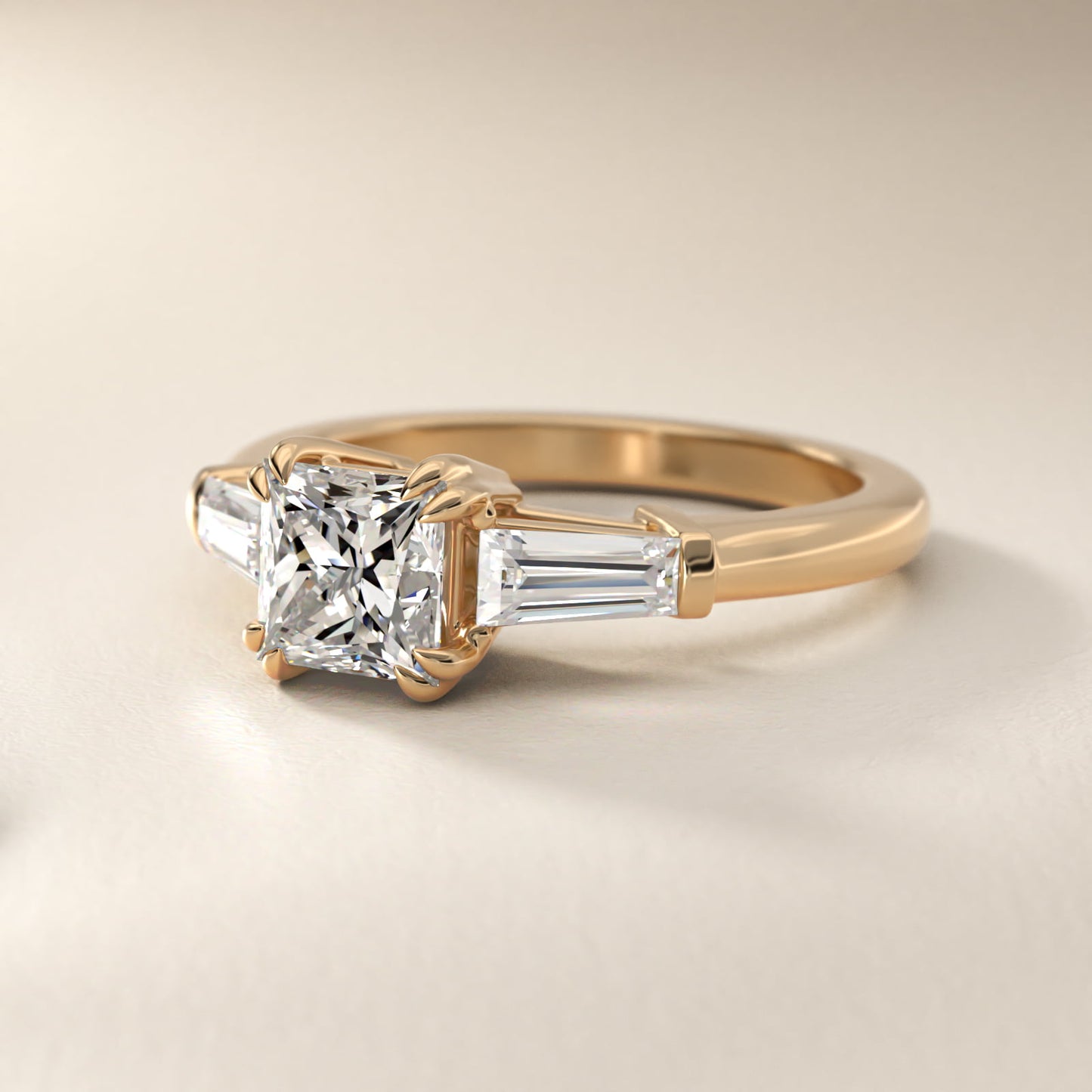 Three-Stone Tapered Baguette Diamond Engagement Ring in 14K Yellow Gold (1/2 ct. tw.) - Princess Center