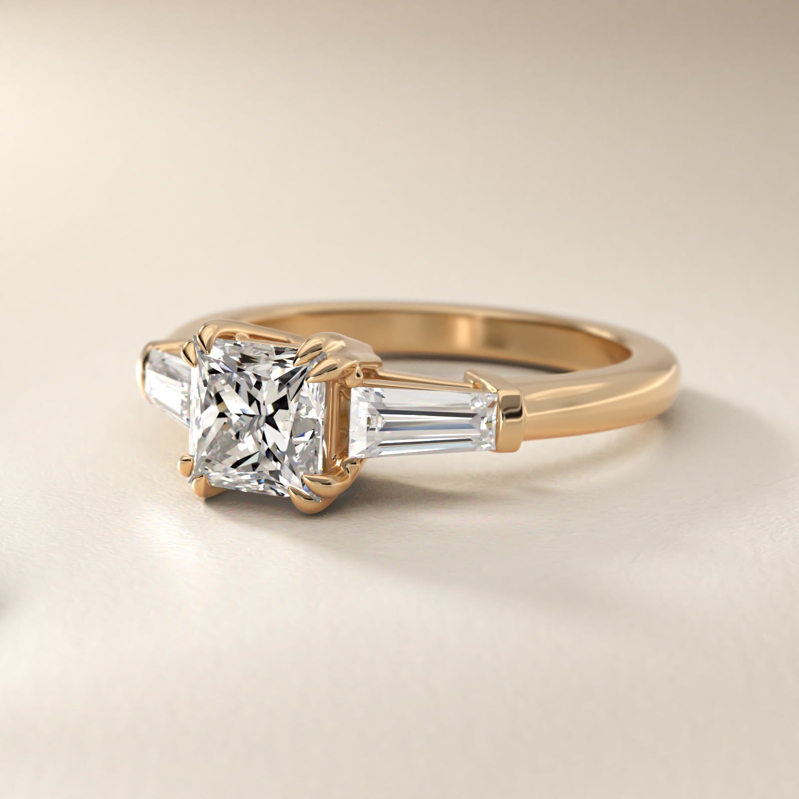 Three-Stone Tapered Baguette Diamond Engagement Ring in 14K Yellow Gold (1/2 ct. tw.) - Princess Center