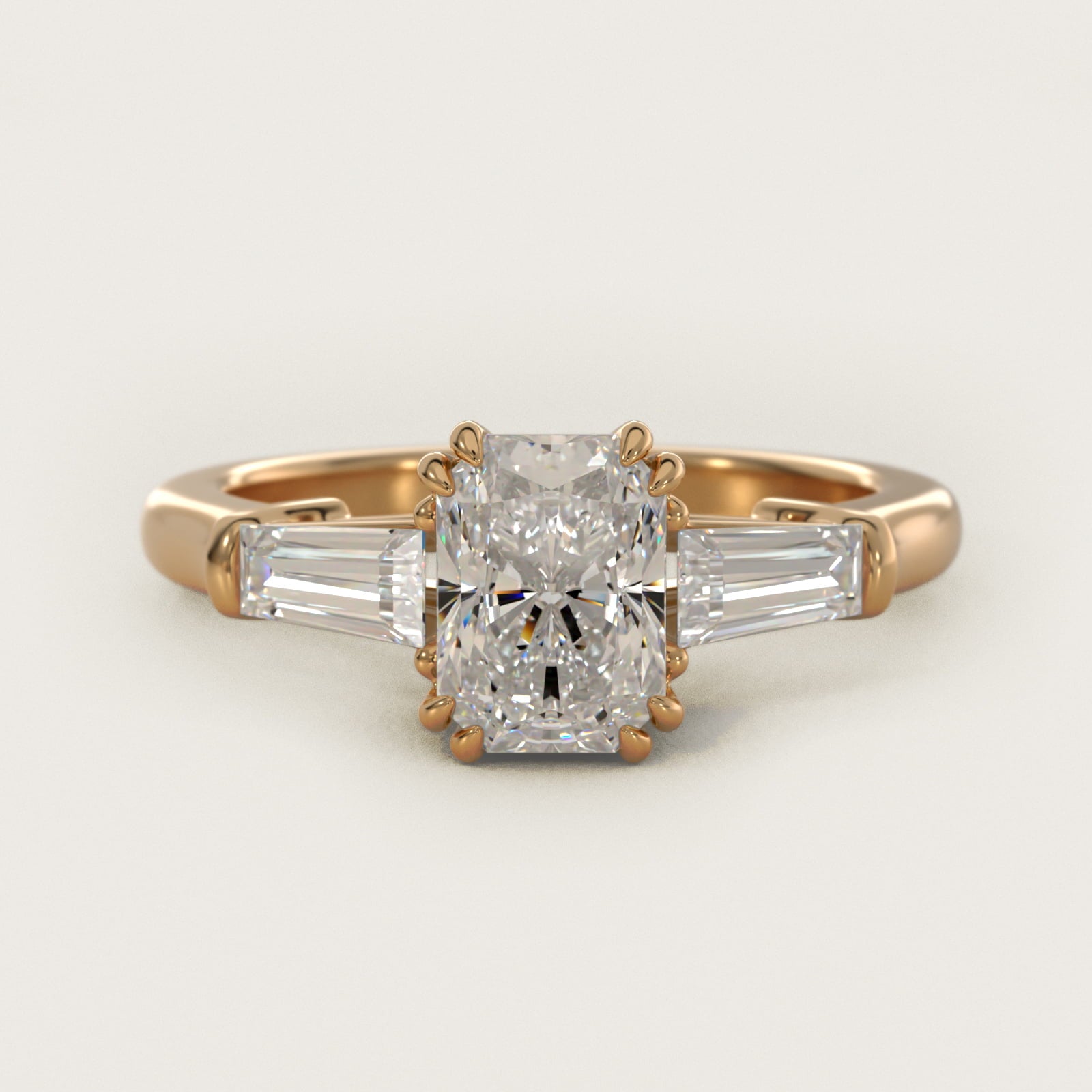 Three-Stone Tapered Baguette Diamond Engagement Ring in 14K Yellow Gold (1/2 ct. tw.) - Radiant Center
