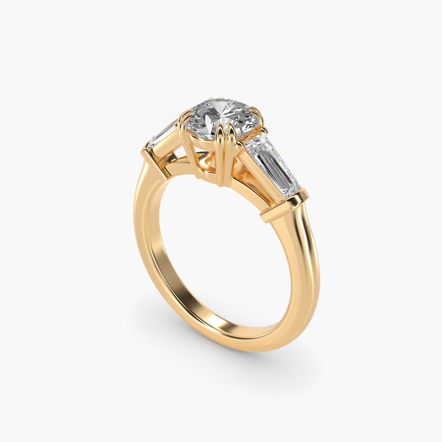 Three-Stone Tapered Baguette Diamond Engagement Ring in 14K Yellow Gold (1/2 ct. tw.) - Round Center