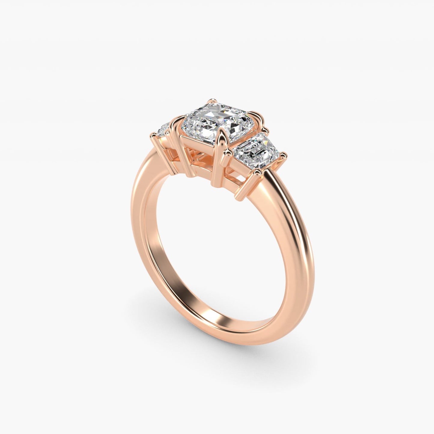 Three-Stone Trapezoid Sidestone Diamond Engagement Ring in 18k Rose Gold (1/2 ct. tw.) - Asscher Center