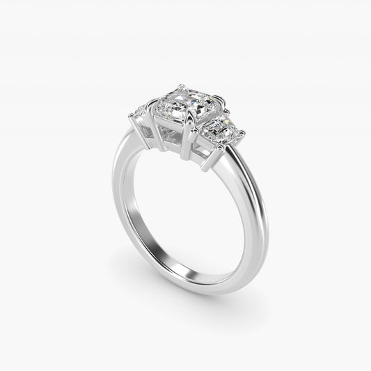 Three-Stone Trapezoid Sidestone Diamond Engagement Ring in 18k White Gold (1/2 ct. tw.) - Asscher Center