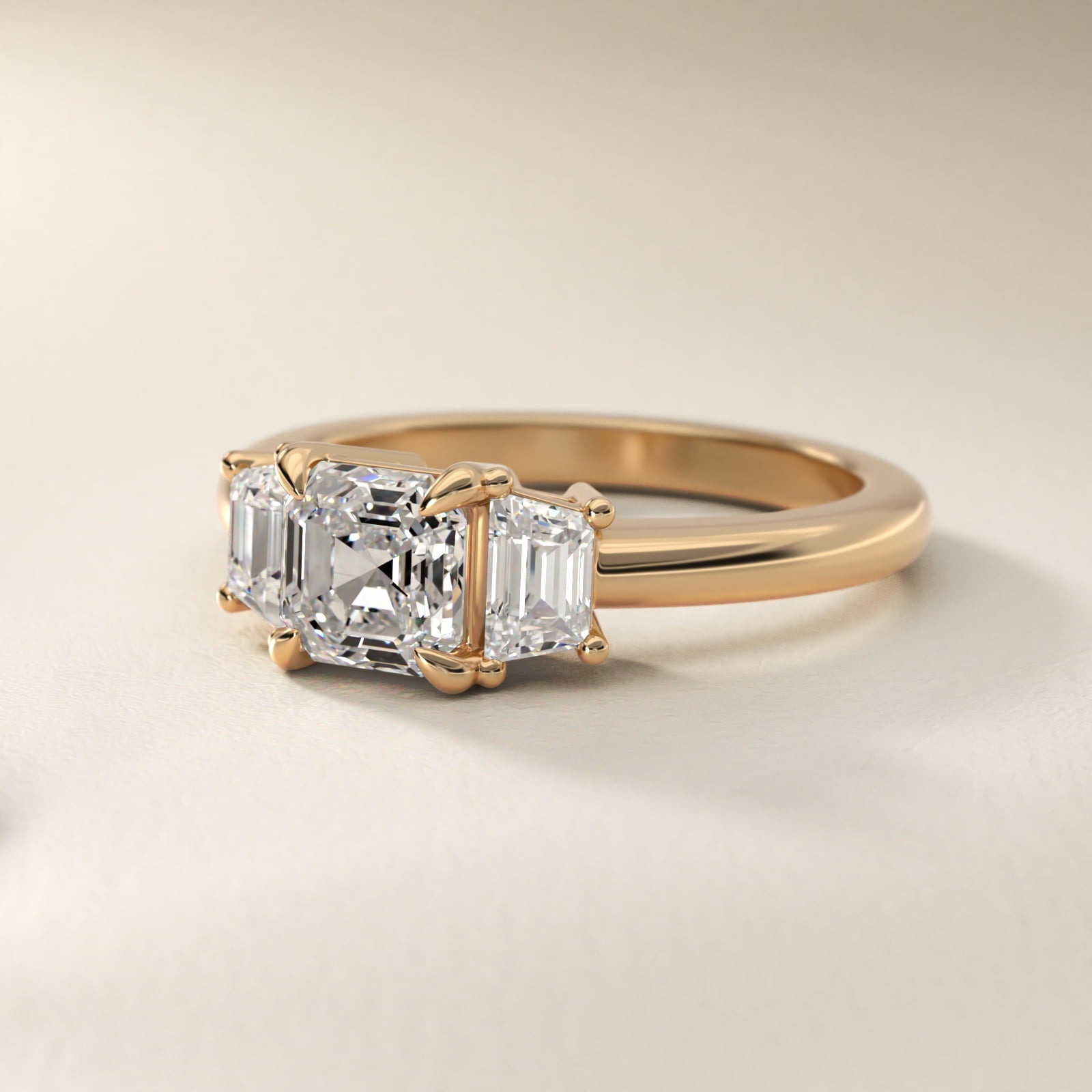 Three-Stone Trapezoid Sidestone Diamond Engagement Ring in 18k Yellow Gold (1/2 ct. tw.) - Asscher Center