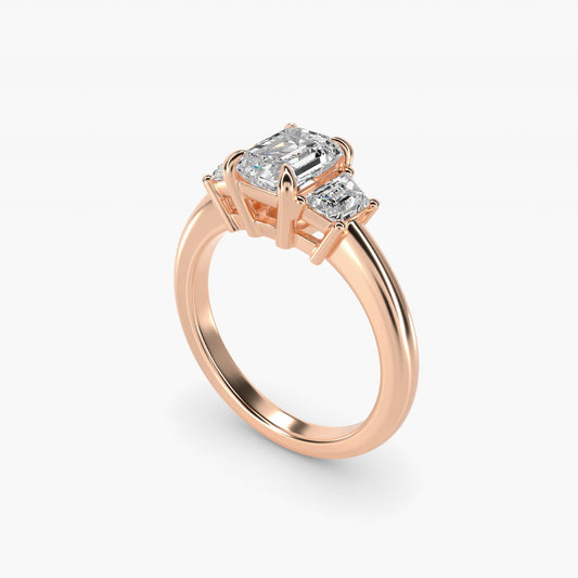 Three-Stone Trapezoid Sidestone Diamond Engagement Ring in 18k Rose Gold (1/2 ct. tw.) - Emerald Center