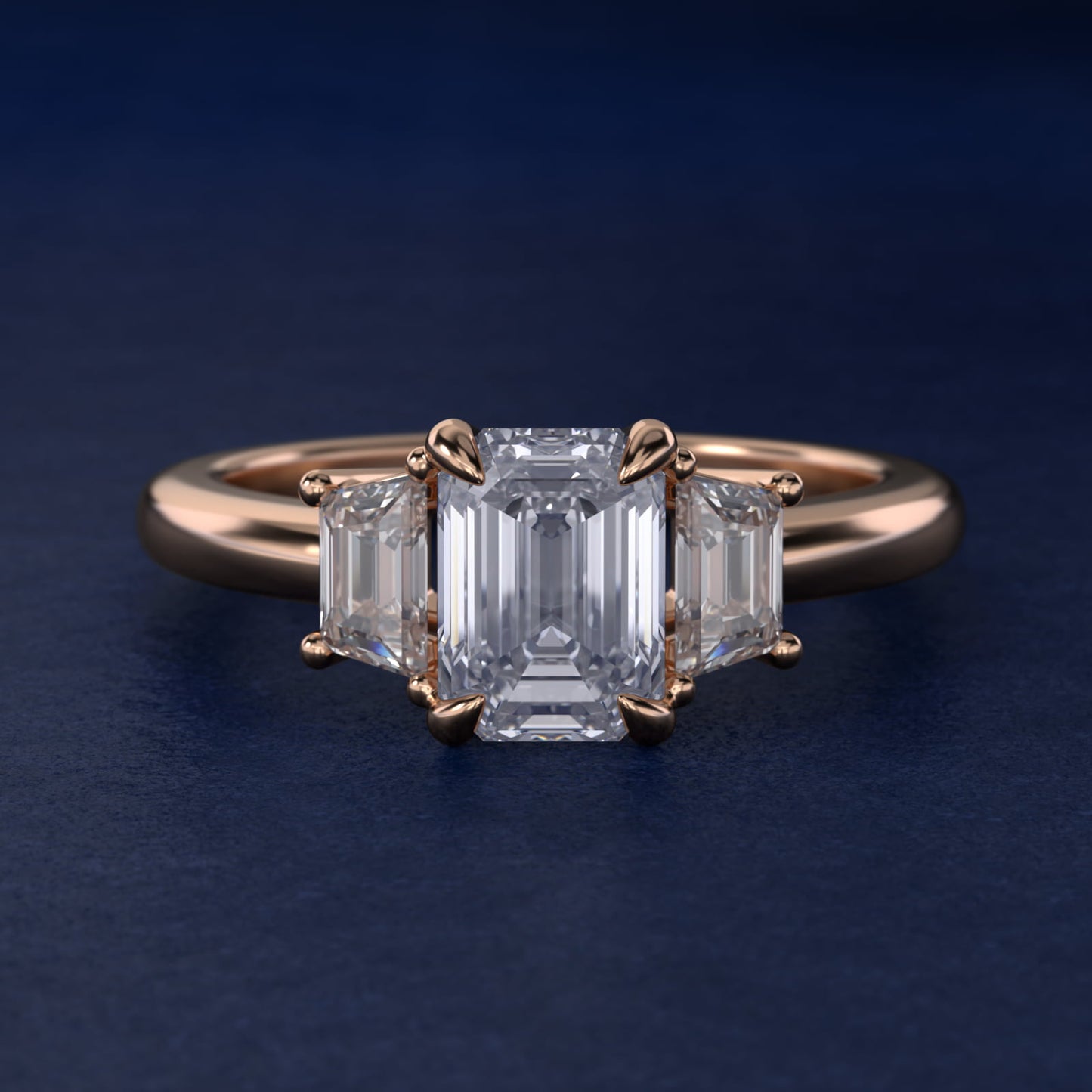 Three-Stone Trapezoid Sidestone Diamond Engagement Ring in 14k Rose Gold (1/2 ct. tw.) - Emerald Center