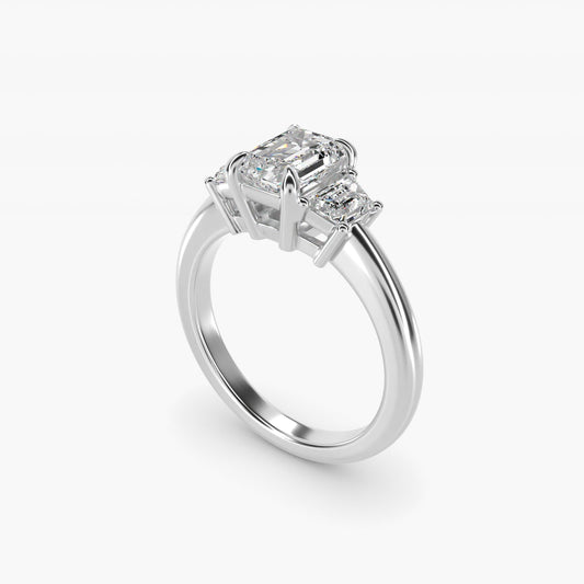 Three-Stone Trapezoid Sidestone Diamond Engagement Ring in 18k White Gold (1/2 ct. tw.) - Emerald Center