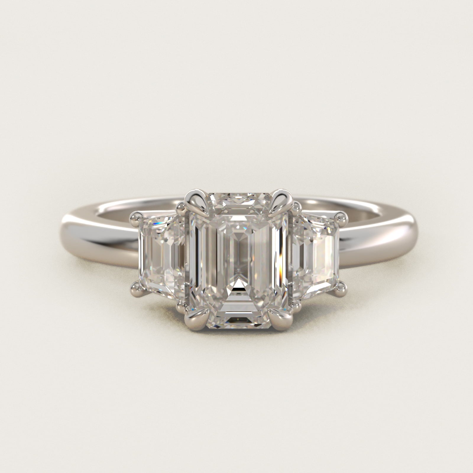 Three-Stone Trapezoid Sidestone Diamond Engagement Ring in 14k White Gold (1/2 ct. tw.) - Emerald Center
