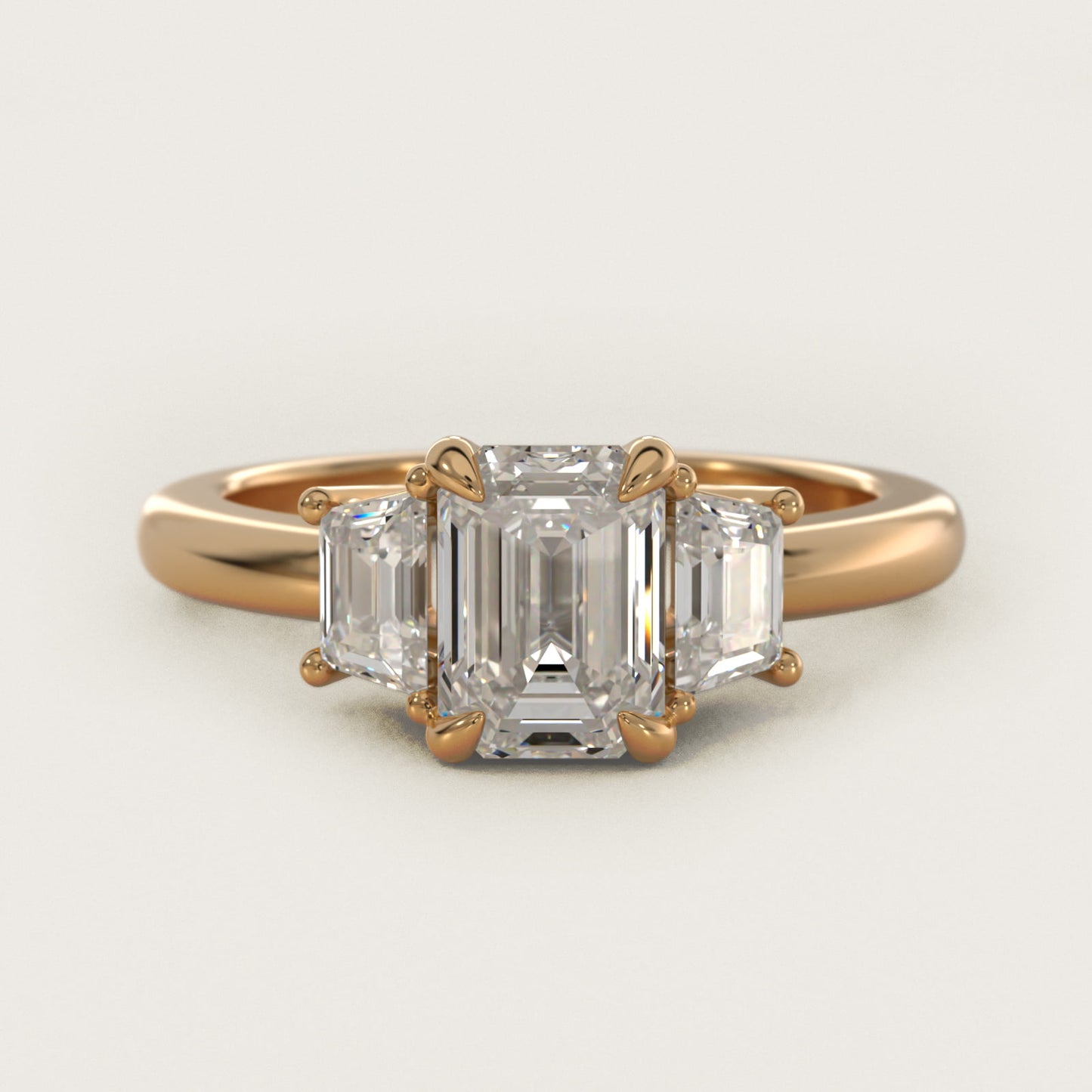 Three-Stone Trapezoid Sidestone Diamond Engagement Ring in 14K Yellow Gold (1/2 ct. tw.) - Emerald Center