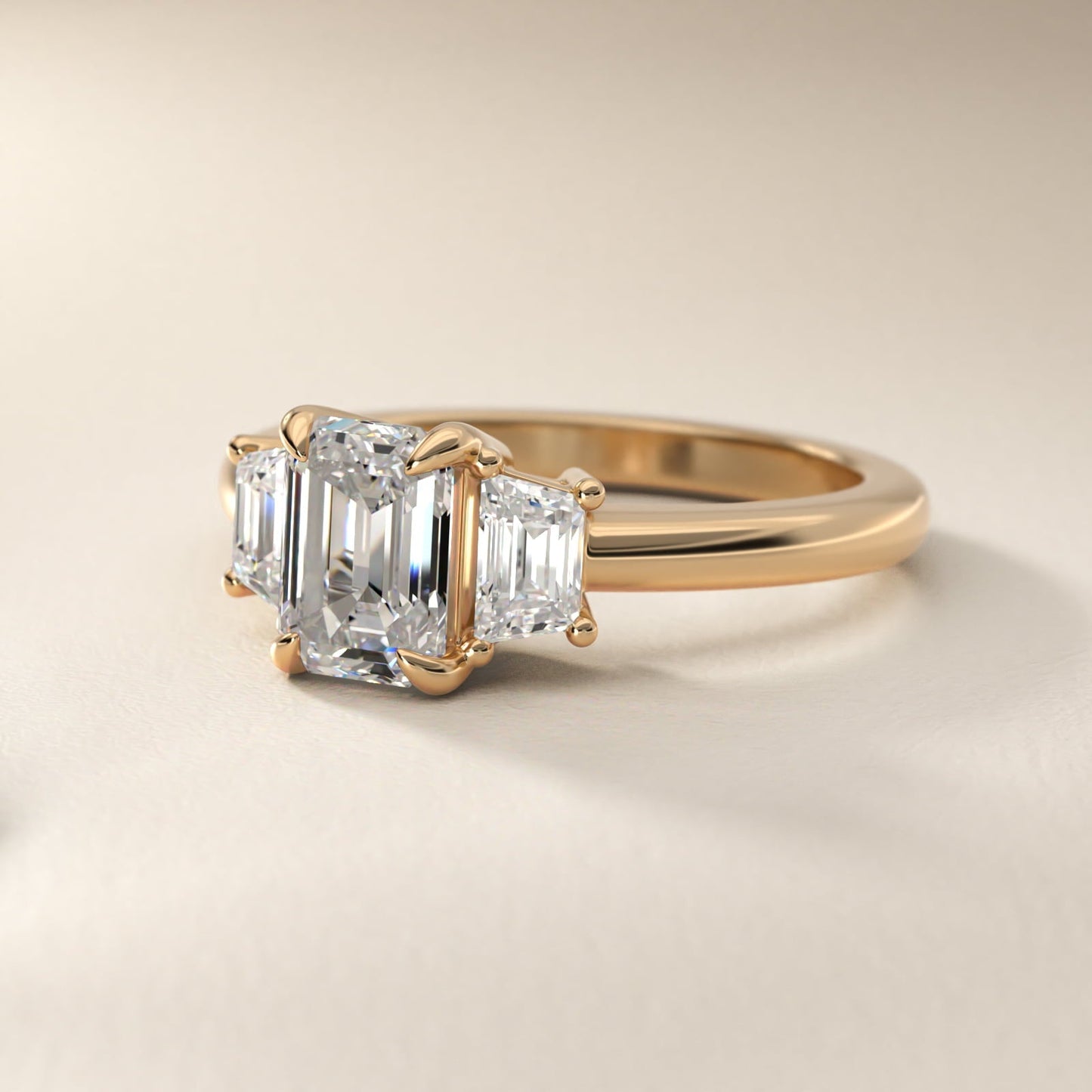 Three-Stone Trapezoid Sidestone Diamond Engagement Ring in 18k Yellow Gold (1/2 ct. tw.) - Emerald Center