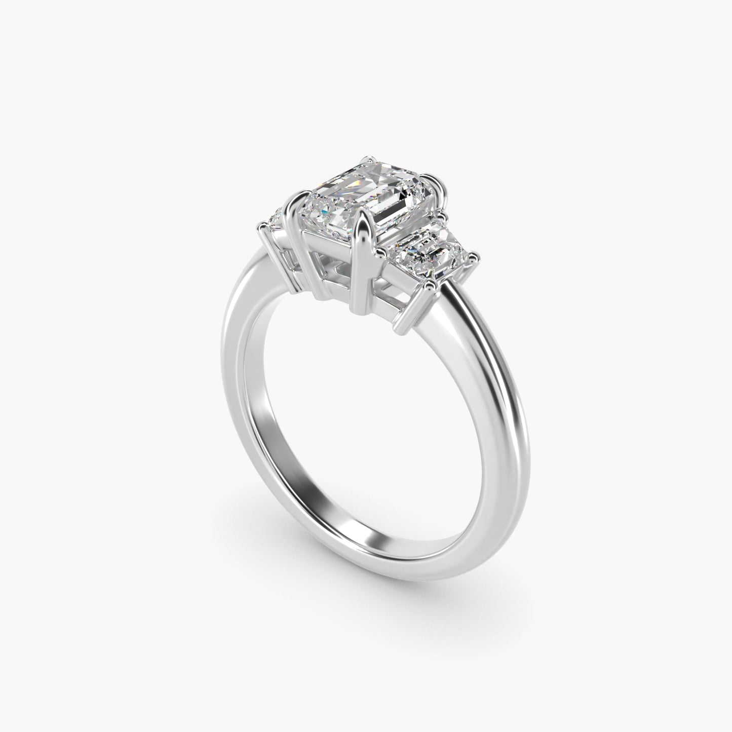 Three-Stone Trapezoid Sidestone Diamond Engagement Ring in Platinum (1/2 ct. tw.) - Emerald Center