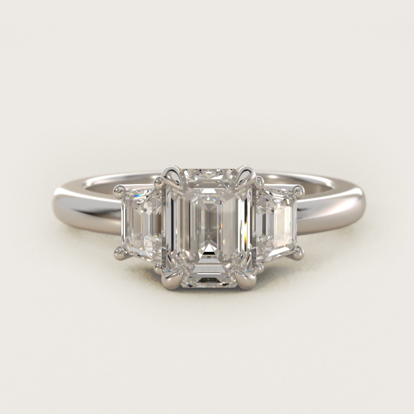 Three-Stone Trapezoid Sidestone Diamond Engagement Ring in Platinum (1/2 ct. tw.) - Emerald Center