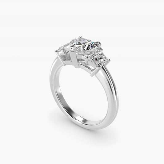 Three-Stone Trapezoid Sidestone Diamond Engagement Ring in 14k White Gold (1/2 ct. tw.) - Heart Center
