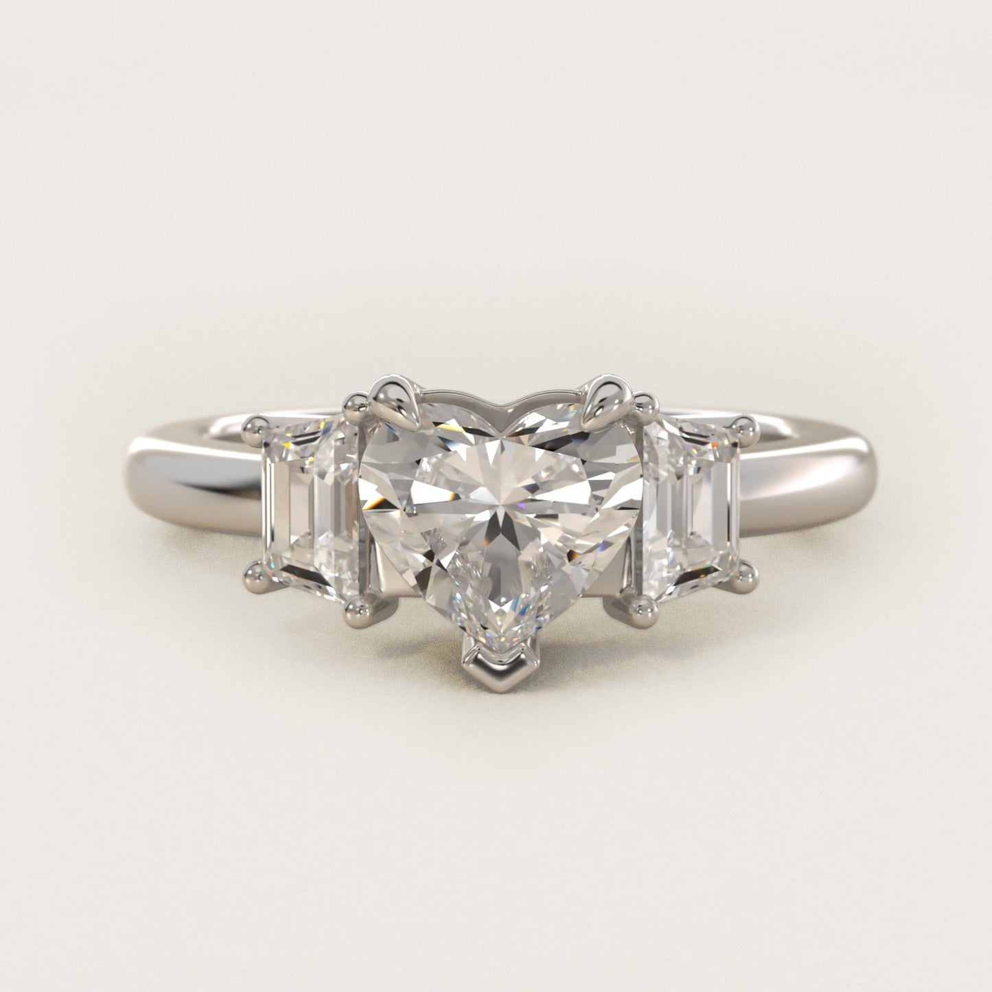 Three-Stone Trapezoid Sidestone Diamond Engagement Ring in 14k White Gold (1/2 ct. tw.) - Heart Center