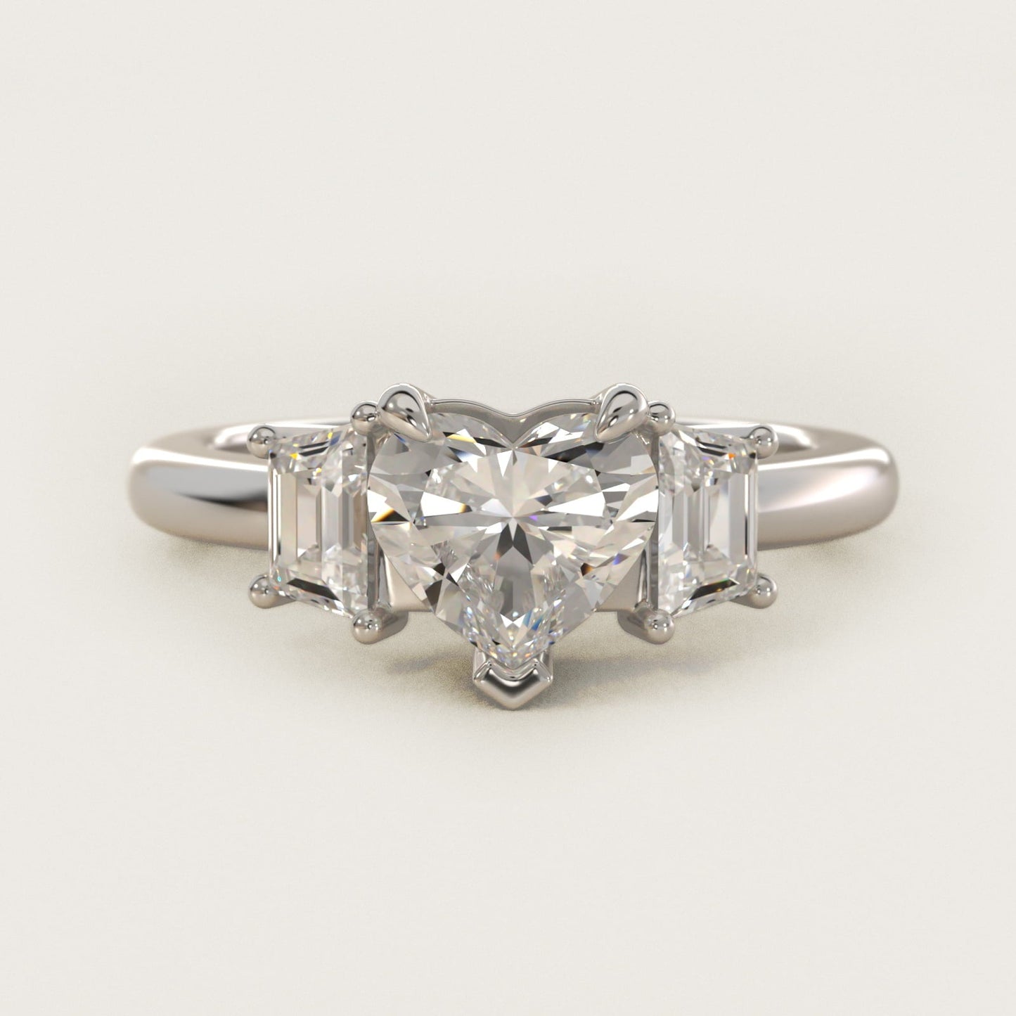 Three-Stone Trapezoid Sidestone Diamond Engagement Ring in 18k White Gold (1/2 ct. tw.) - Heart Center