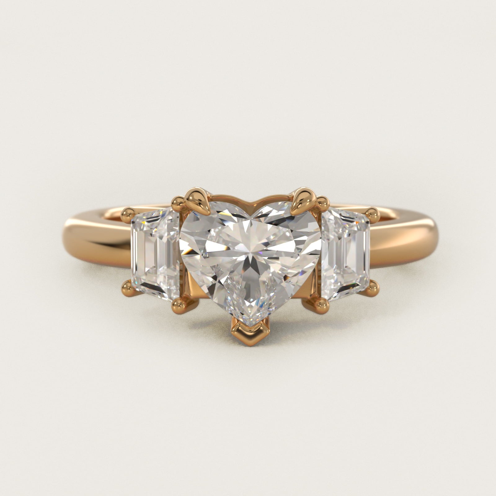Three-Stone Trapezoid Sidestone Diamond Engagement Ring in 14K Yellow Gold (1/2 ct. tw.) - Heart Center