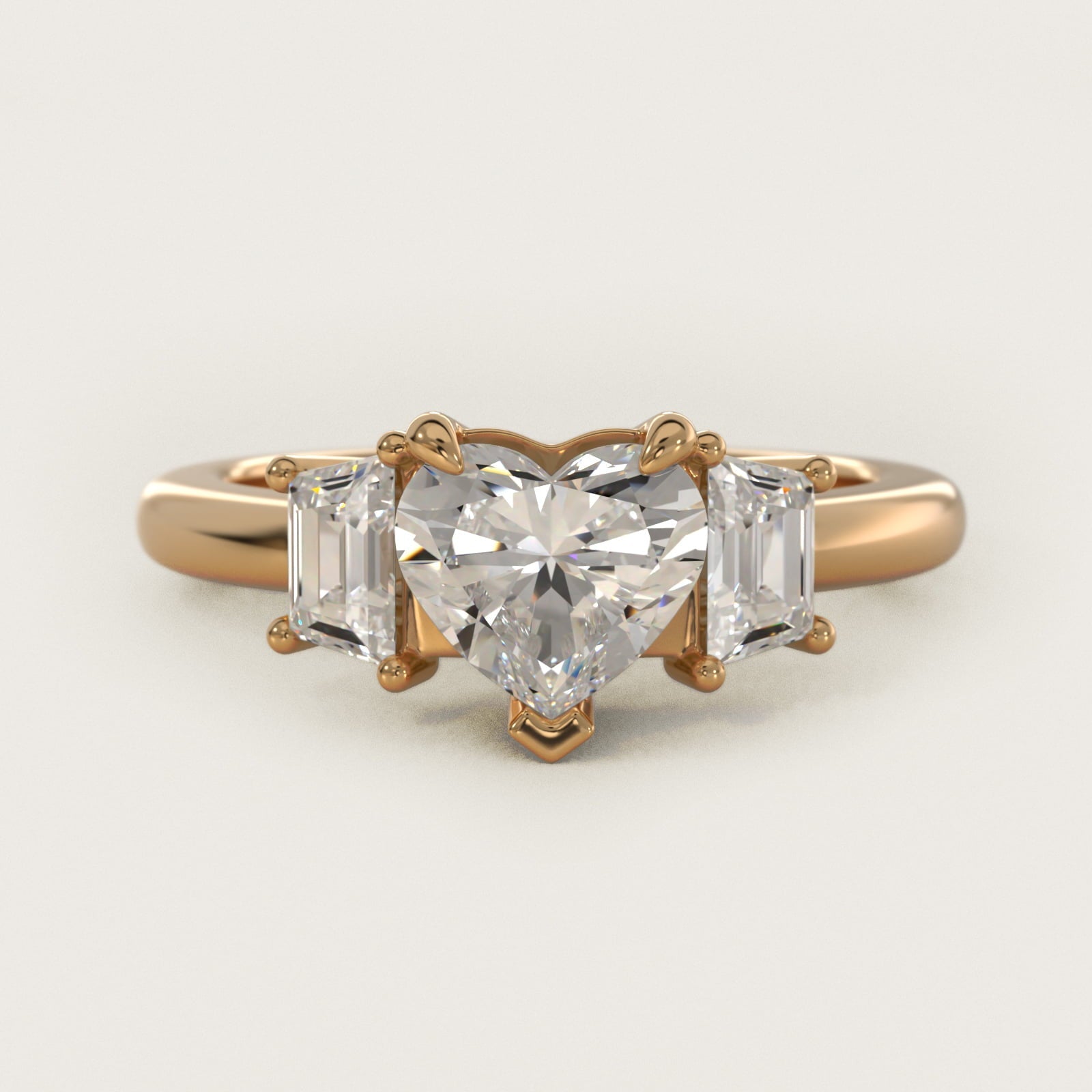 Three-Stone Trapezoid Sidestone Diamond Engagement Ring in 18k Yellow Gold (1/2 ct. tw.) - Heart Center