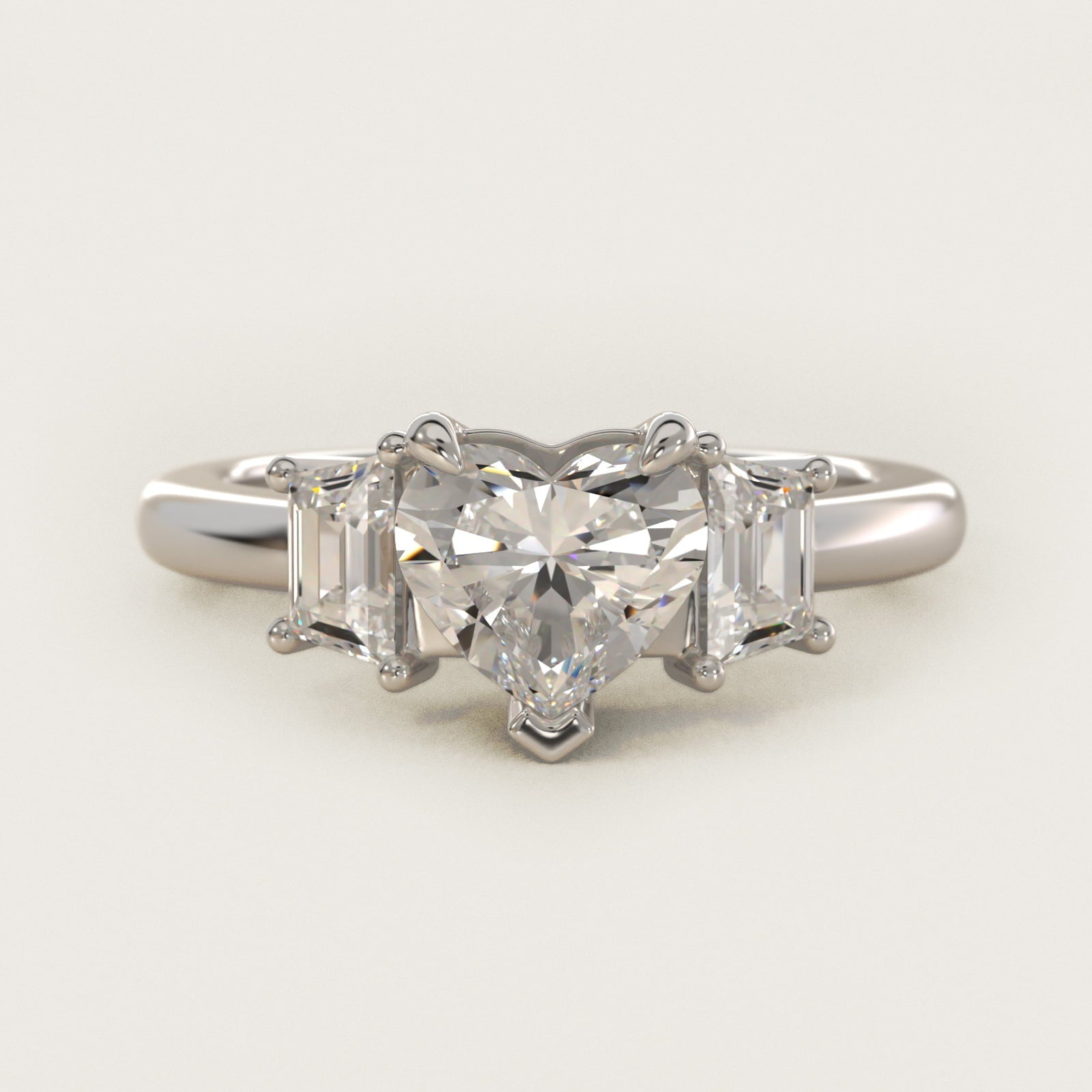 Three-Stone Trapezoid Sidestone Diamond Engagement Ring in Platinum (1/2 ct. tw.) - Heart Center