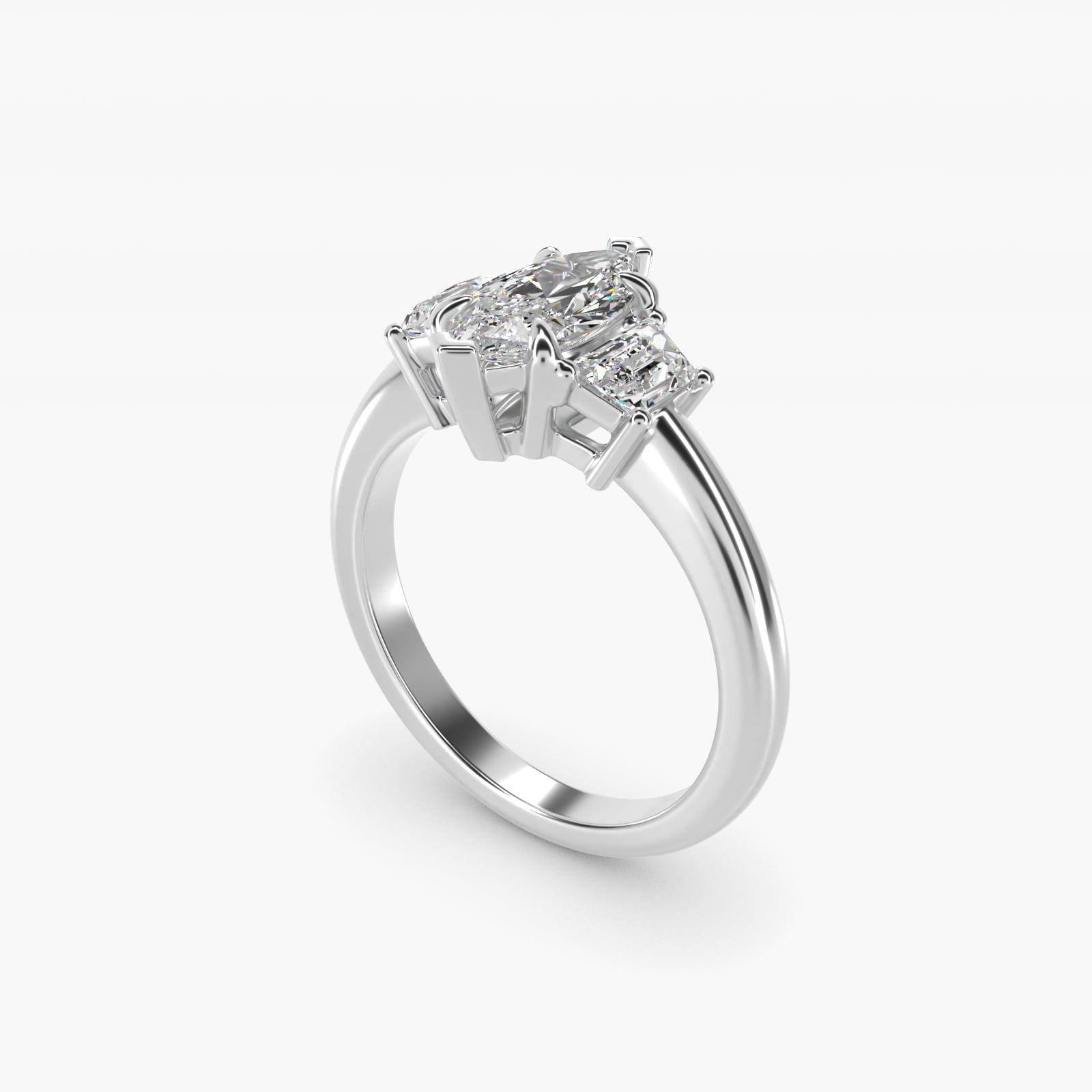 Three-Stone Trapezoid Sidestone Diamond Engagement Ring in 14k White Gold (1/2 ct. tw.) - Marquise Center