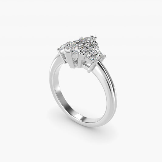Three-Stone Trapezoid Sidestone Diamond Engagement Ring in 14k White Gold (1/2 ct. tw.) - Marquise Center