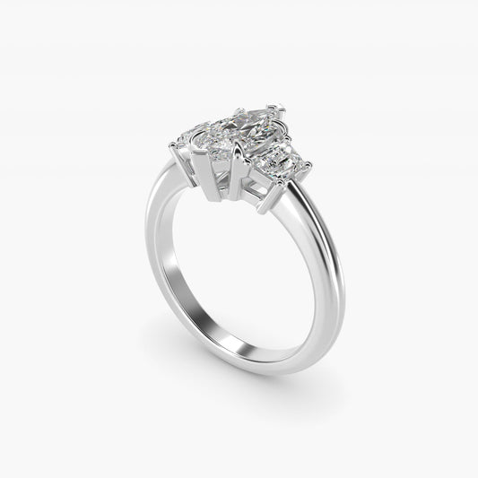 Three-Stone Trapezoid Sidestone Diamond Engagement Ring in 18k White Gold (1/2 ct. tw.) - Marquise Center