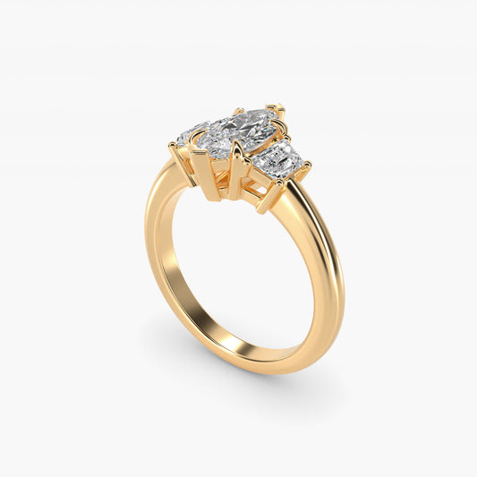Three-Stone Trapezoid Sidestone Diamond Engagement Ring in 14K Yellow Gold (1/2 ct. tw.) - Marquise Center