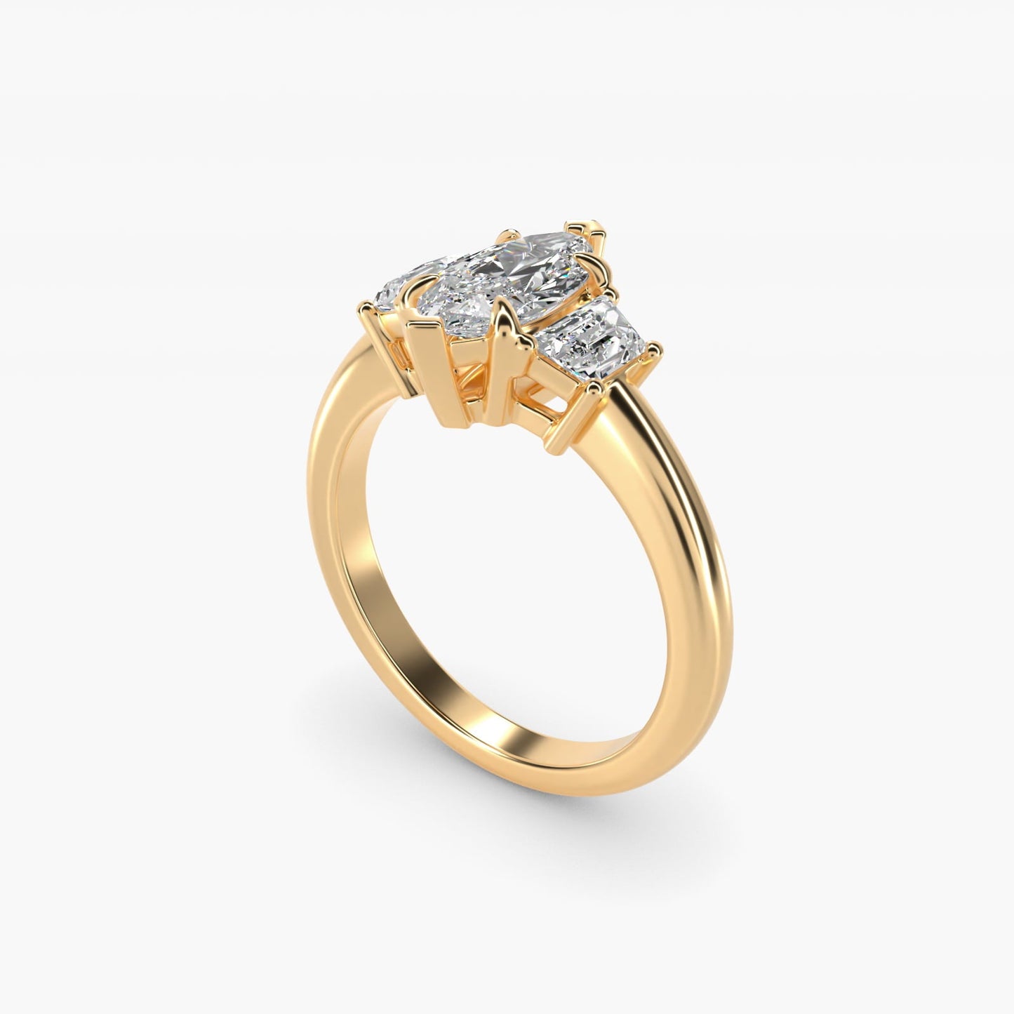 Three-Stone Trapezoid Sidestone Diamond Engagement Ring in 18k Yellow Gold (1/2 ct. tw.) - Marquise Center