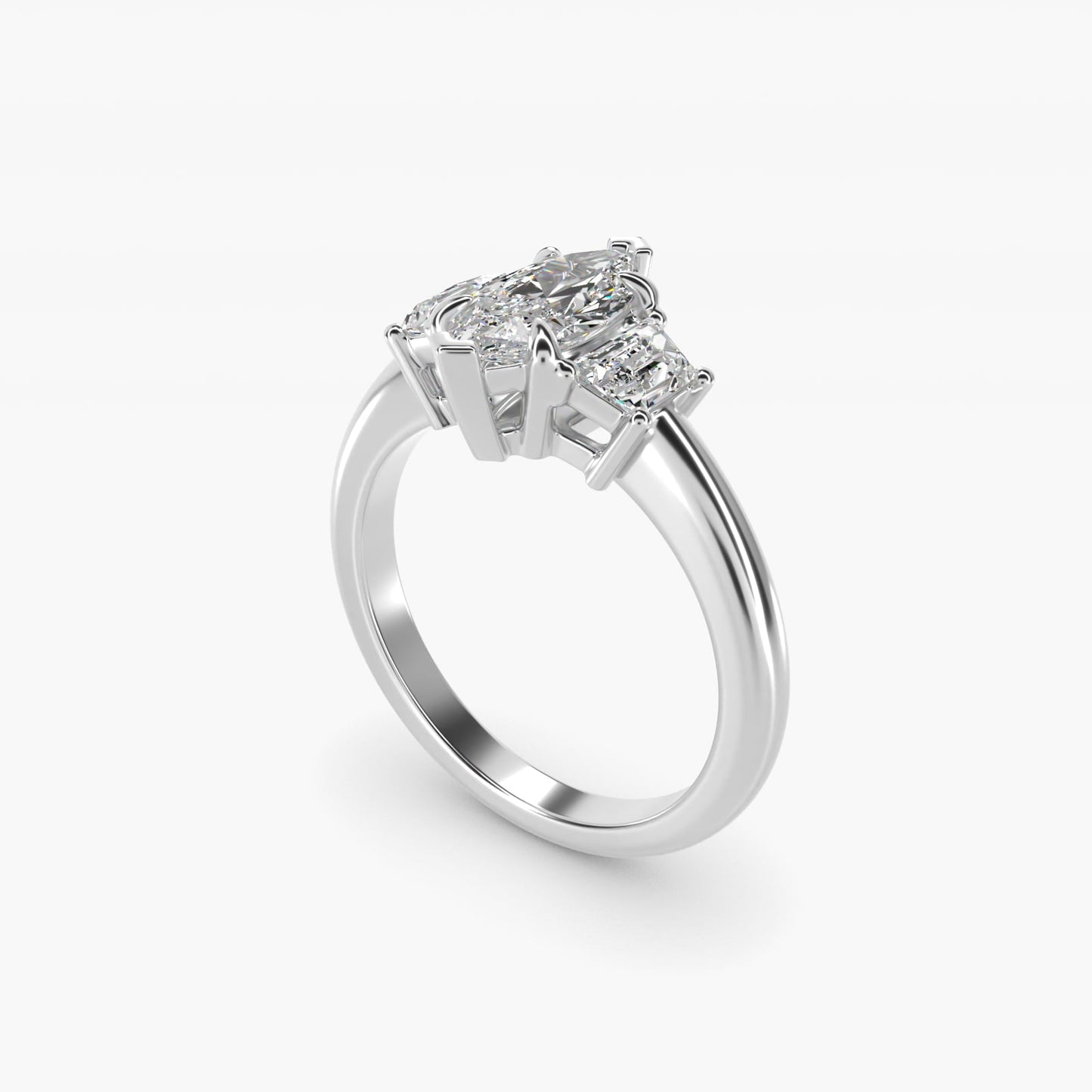 Three-Stone Trapezoid Sidestone Diamond Engagement Ring in Platinum (1/2 ct. tw.) - Marquise Center