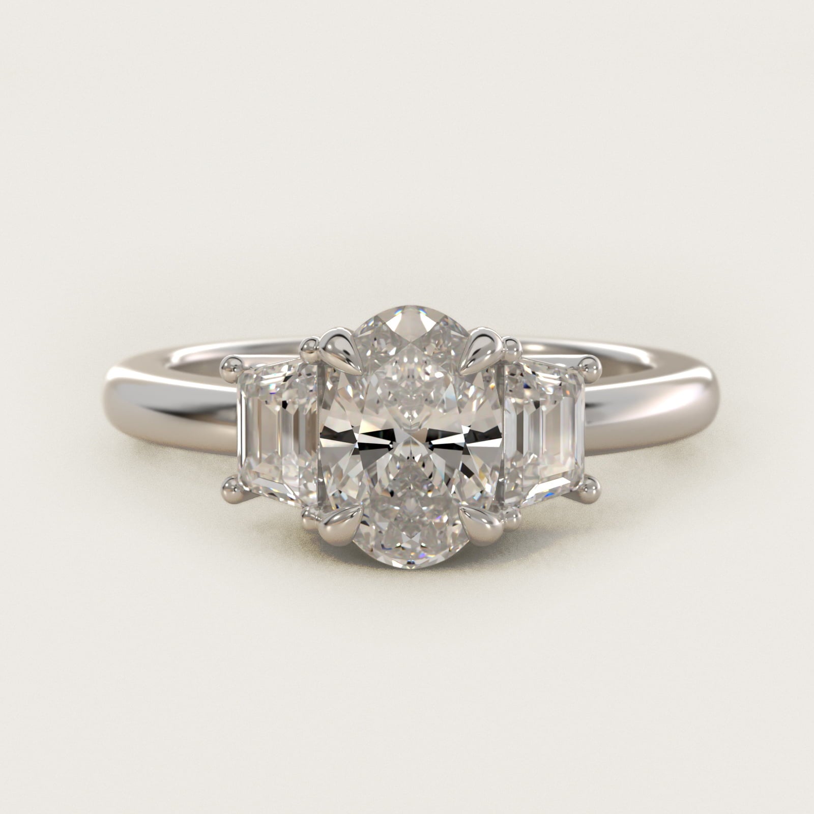 Three-Stone Trapezoid Sidestone Diamond Engagement Ring in 14k White Gold (1/2 ct. tw.) - Oval Center