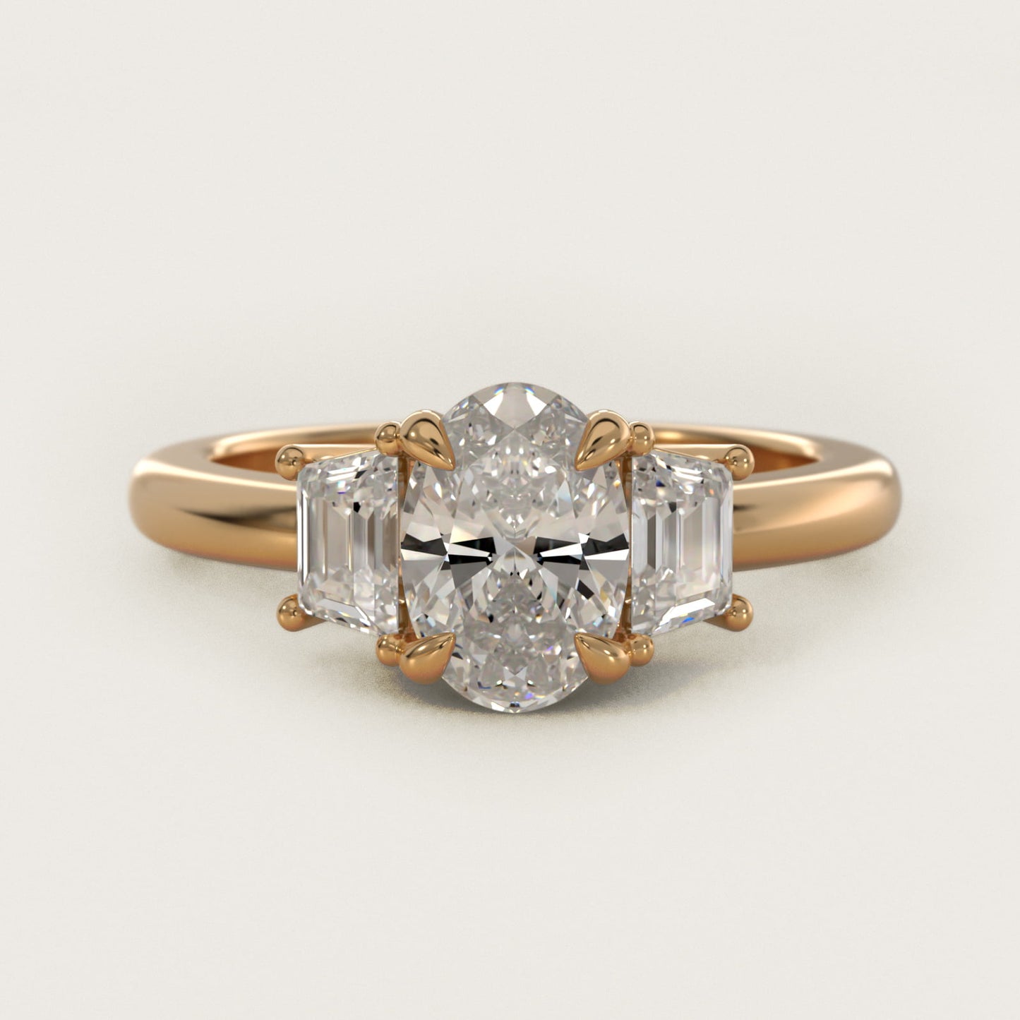 Three-Stone Trapezoid Sidestone Diamond Engagement Ring in 14K Yellow Gold (1/2 ct. tw.) - Oval Center