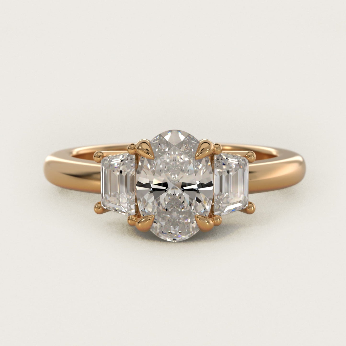 Three-Stone Trapezoid Sidestone Diamond Engagement Ring in 18k Yellow Gold (1/2 ct. tw.) - Oval Center