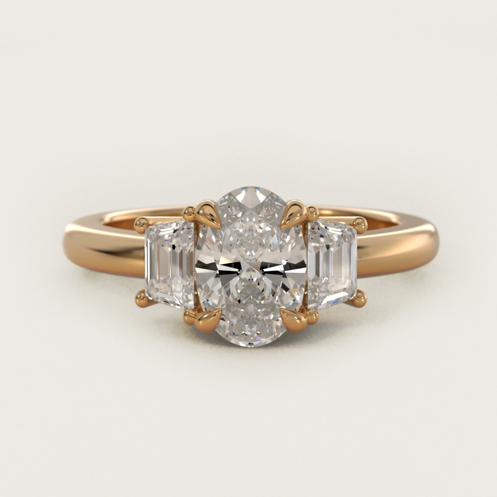 Three-Stone Trapezoid Sidestone Diamond Engagement Ring in 18k Yellow Gold (1/2 ct. tw.) - Oval Center