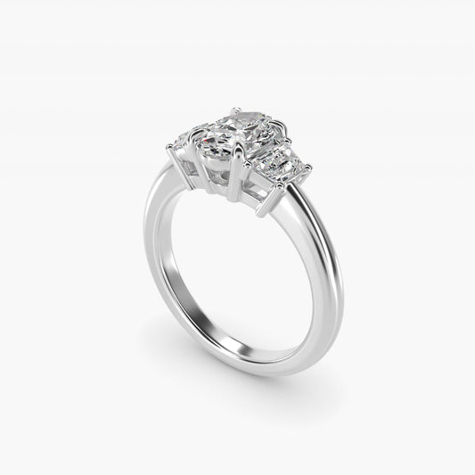 Three-Stone Trapezoid Sidestone Diamond Engagement Ring in Platinum (1/2 ct. tw.) - Oval Center