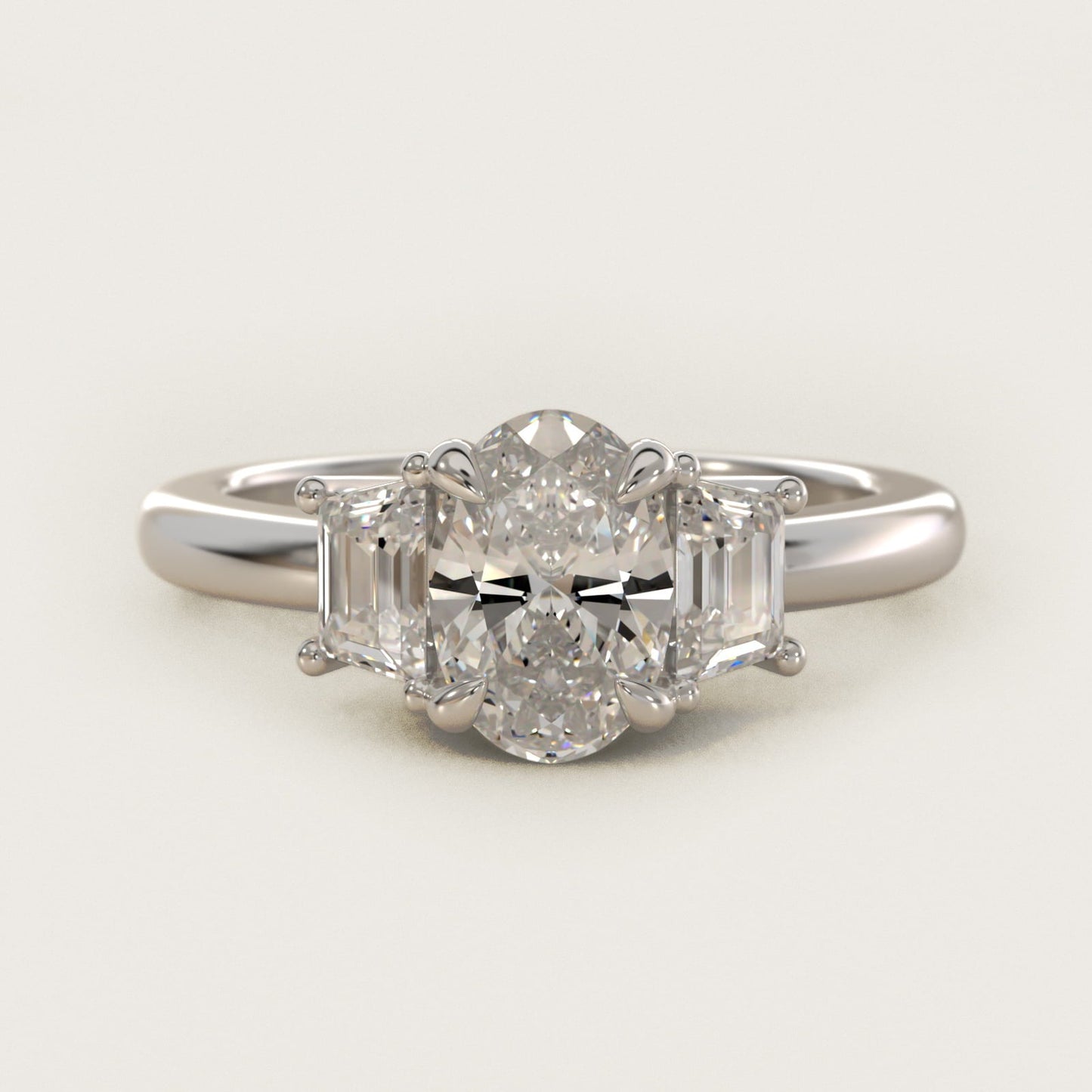 Three-Stone Trapezoid Sidestone Diamond Engagement Ring in Platinum (1/2 ct. tw.) - Oval Center