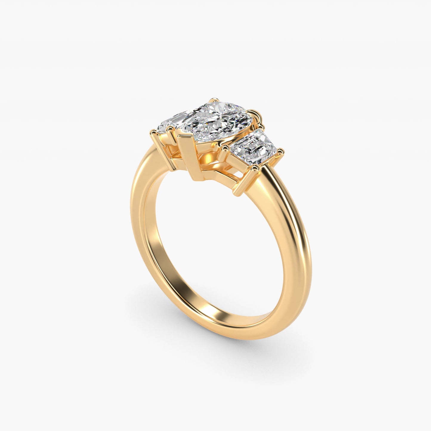 Three-Stone Trapezoid Sidestone Diamond Engagement Ring in 14K Yellow Gold (1/2 ct. tw.) - Pear Center