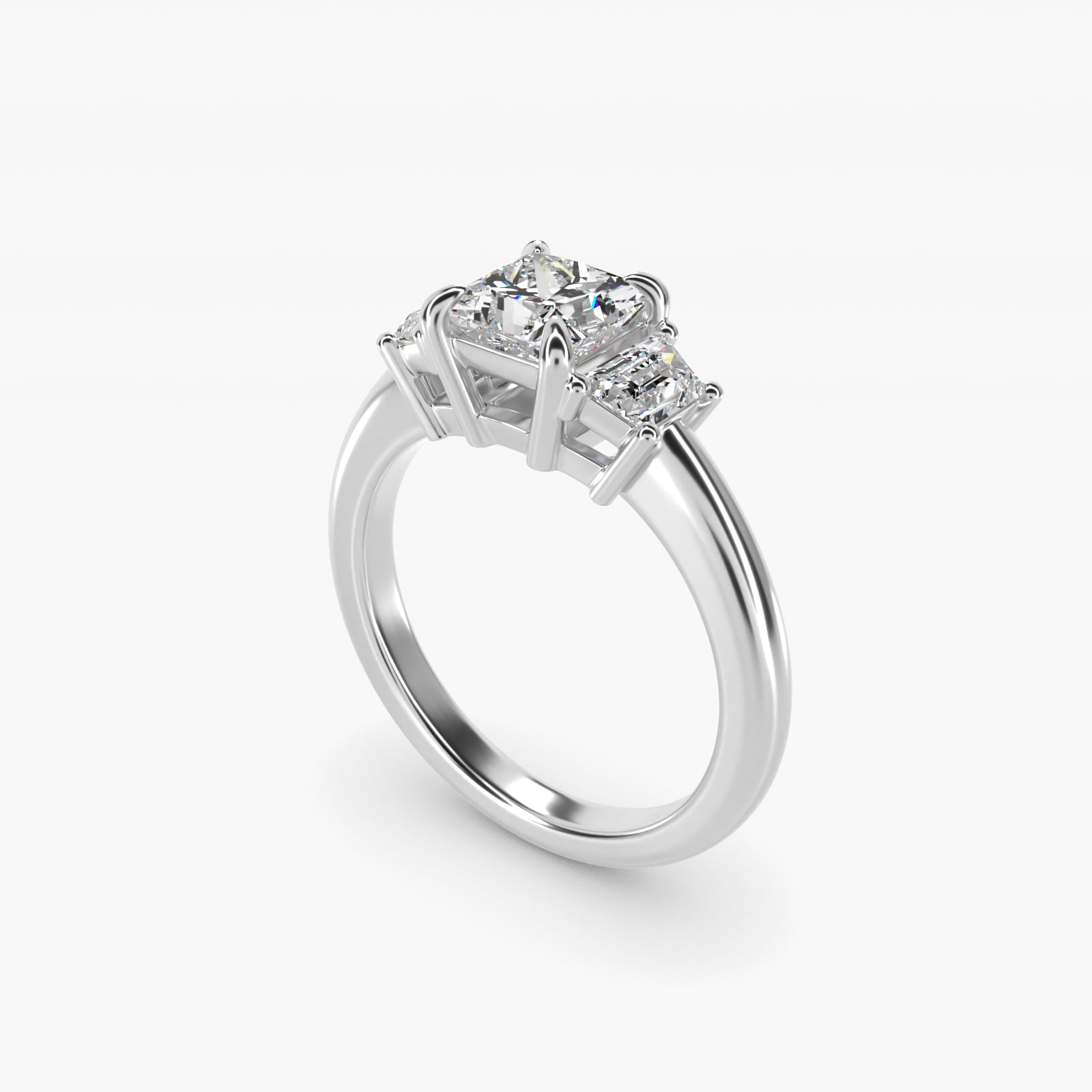 Three-Stone Trapezoid Sidestone Diamond Engagement Ring in 14k White Gold (1/2 ct. tw.) - Princess Center